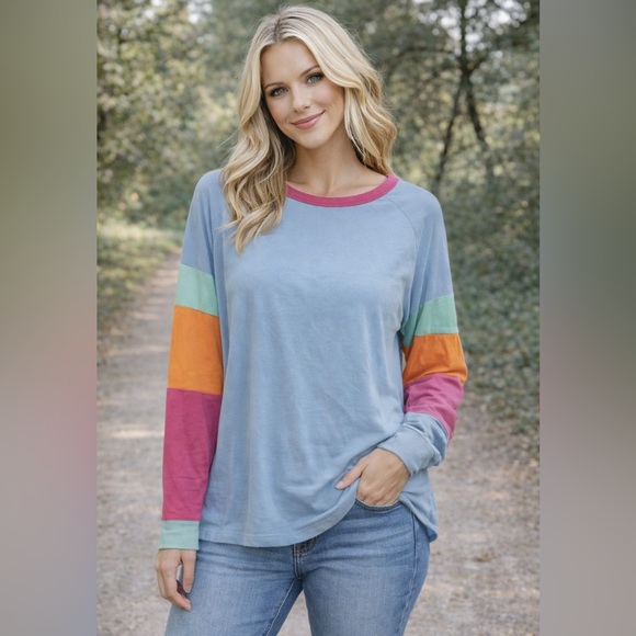SHEIN Tops - SHEIN Colorblock Sweatshirt - Blue, Pink, Orange, Mint size Medium